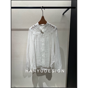 复古白色蕾丝钩花衬衫 100%苎麻法式 26早春新款 女 韩钰DESIGN