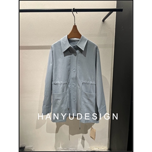 通勤风翻领单排扣蓝色外套女 26早春新款 韩钰DESIGN