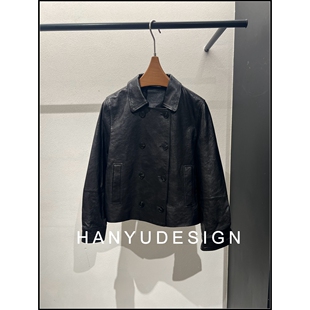 羊皮复古机车风黑色短款 26早春新款 皮衣女 韩钰DESIGN