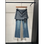 高腰显瘦格子屁帘微喇牛仔裤 26早春新款 女 韩钰DESIGN