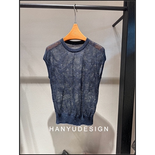 亚麻蓝色镂空薄款 26早春新款 简约百搭T恤 韩钰DESIGN