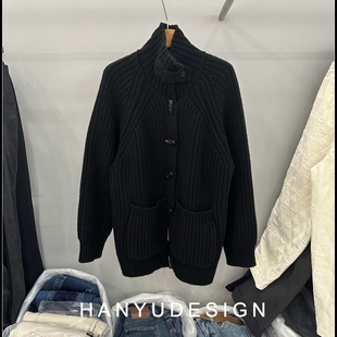 极简风重磅立领牛角扣羊绒羊毛针织开衫 韩钰DESIGN