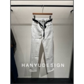 女 脚开叉弹力小直筒牛仔裤 韩钰DESIGN 设计感裤