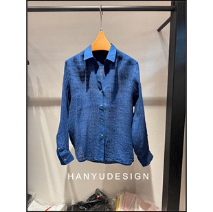 衬衫 100%亚麻极简轻熟风蓝色长袖 26早春新款 女 韩钰DESIGN