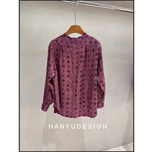 衬衫 100%桑蚕丝复古几何印花长袖 26早春新款 女 韩钰DESIGN