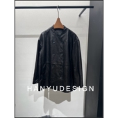 绵羊皮复古时髦黑色皮衣女 26早春新款 韩钰DESIGN