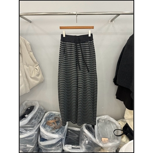 女松紧腰抽绳加绒加厚休闲裤 条纹弯刀裤 韩钰DESIGN