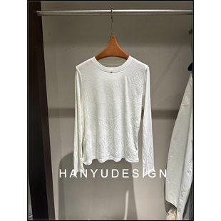 桑蚕丝极简风白色长袖 26早春新款 T恤女 韩钰DESIGN