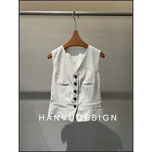 绵羊毛老钱风V领单排扣无袖 26早春新款 马甲女 韩钰DESIGN