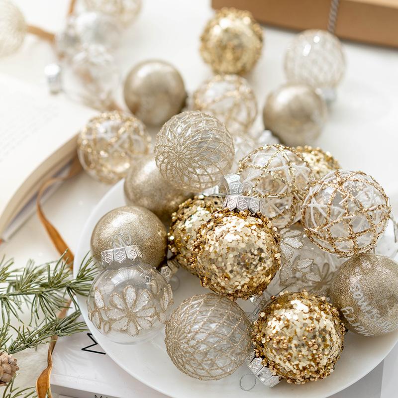 跨境新品6cm圣诞球彩绘球金色银色香槟色圣诞球圣诞树装饰球布置