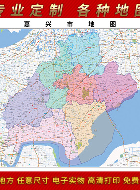 2025年嘉兴市地图贴图 办公室街道 墙壁装饰画定制地图路线