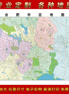 2025年合肥市区地图贴图 办公室街道 墙壁装饰画地图街道