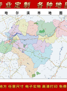 2025年哈尔滨市地图办公室街道墙壁装饰实物定制路线