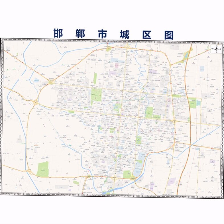 2024年邯郸市地图贴图 办公室街道 墙壁装饰画定制地图卫星