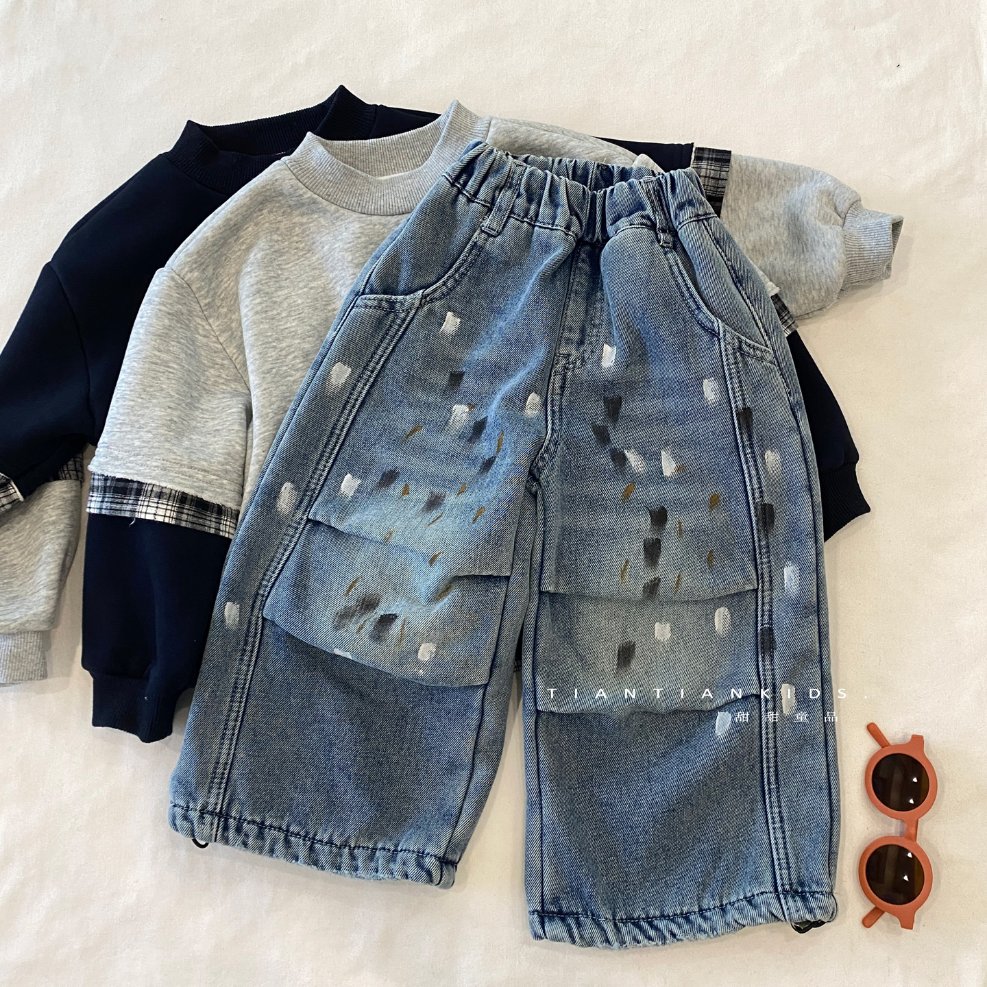 男童牛仔裤冬季加绒长裤