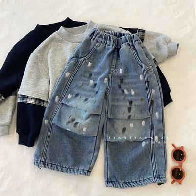 男童牛仔裤冬季加绒长裤