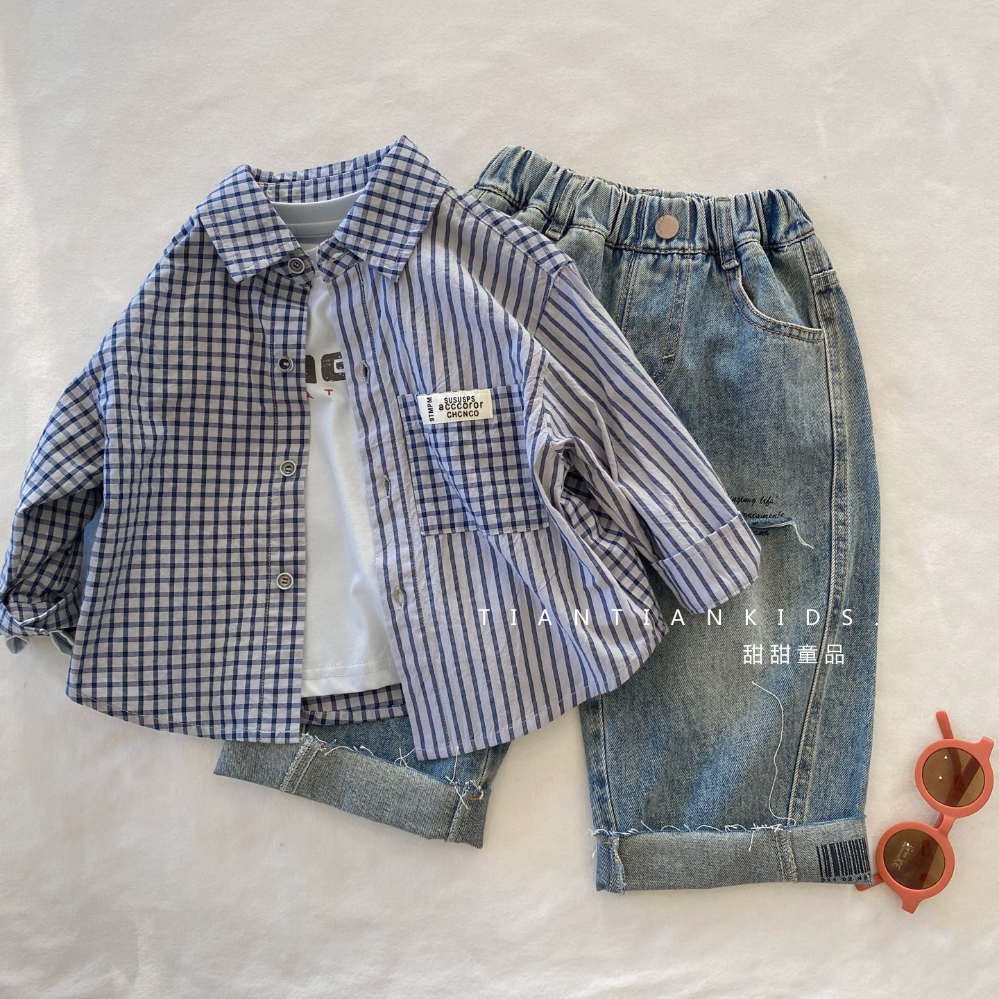 【小童90-130码】条纹格子拼接衬衫男童春款洋气休闲长袖衬衣女童,童装/婴儿装/亲子装,衬衫,淘宝优惠券,粉丝福利购,淘宝优惠卷