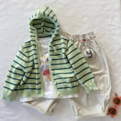 韩范连帽条纹开衫 130码 儿童毛衣针织外套外搭春男女童 小童90