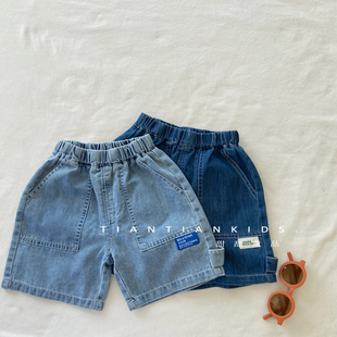 女宝百搭贴标中裤 透气牛仔裤 儿童短裤 五分裤 新款 2024夏季 男童薄款