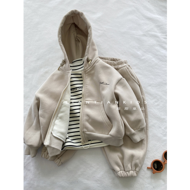 【我是小中童】韩版印字套装男童23秋冬女宝百搭加绒连帽卫衣卫裤,童装/婴儿装/亲子装,套装,淘宝优惠券,粉丝福利购,淘宝优惠卷