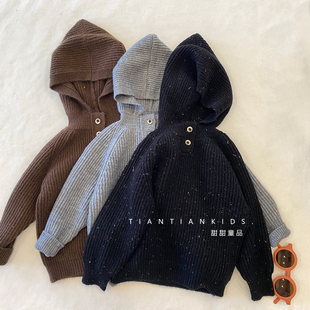女童 韩系纯色连帽毛衣男童秋冬保暖内搭针织衫 我是小童