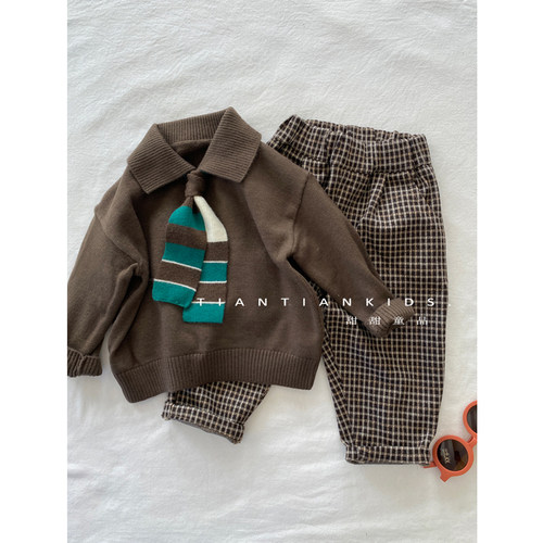 韩版秋季男女领带翻领毛衣