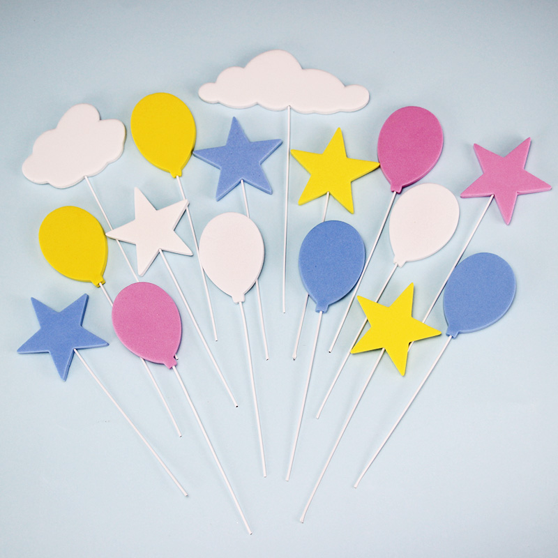 海绵飞机气球月亮插牌生日蛋糕