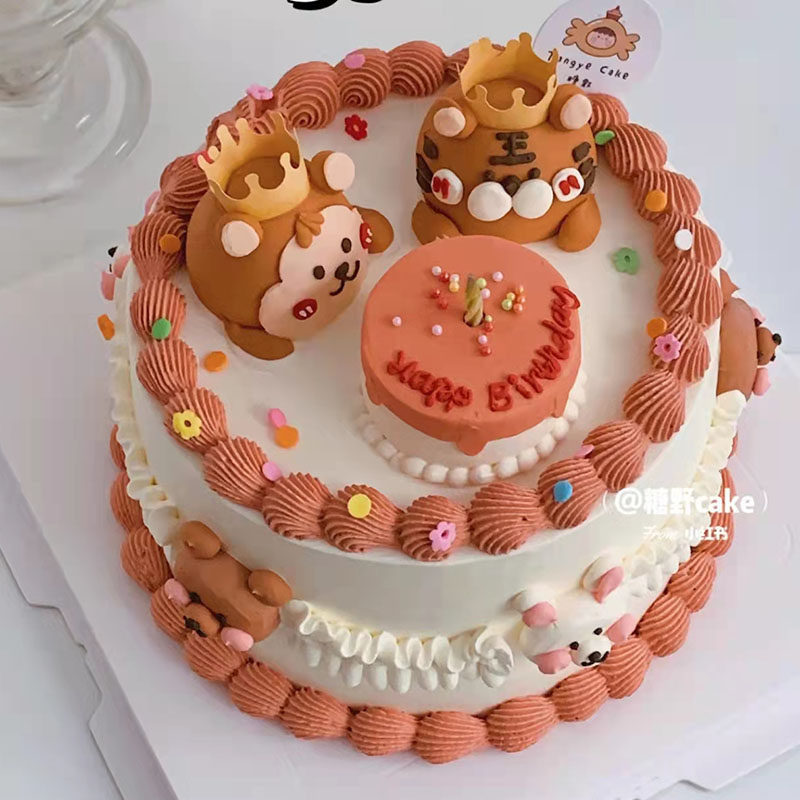 卡通复古金色生日帽蛋糕装饰插件