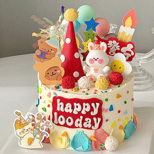 韩式兔宝宝生日蛋糕装饰插牌