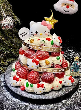 卡通kitty猫草莓塔蛋糕装饰
