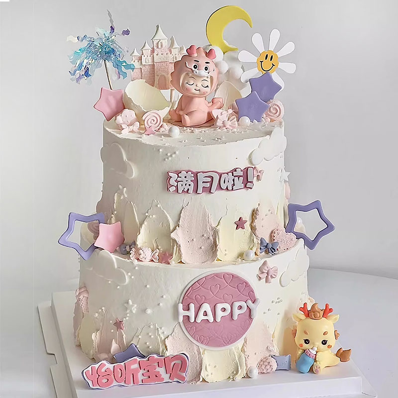 网红龙宝宝生日蛋糕装饰摆件男孩女孩满月百天周岁派对甜品台插件