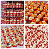 红色寿字福字蛋糕纸杯插卡老人祝寿装 饰过寿字插牌插件甜品台摆件