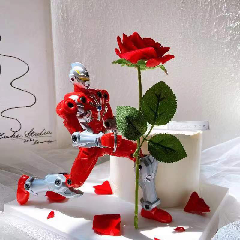 网红超人变形侠蛋糕装饰摆件情侣求婚玫瑰插件奥特曼儿童生日配件