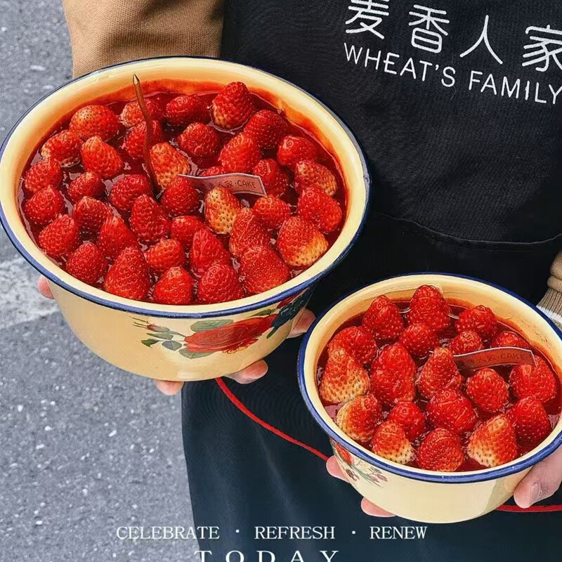 草莓蛋糕复古搪瓷盆圣诞老人装饰