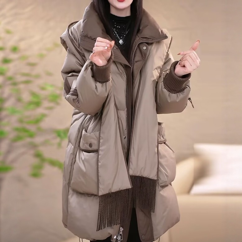 高档专柜轻奢精纺羽绒棉服大码遮肉宽松防寒保暖大衣外套帽子可拆