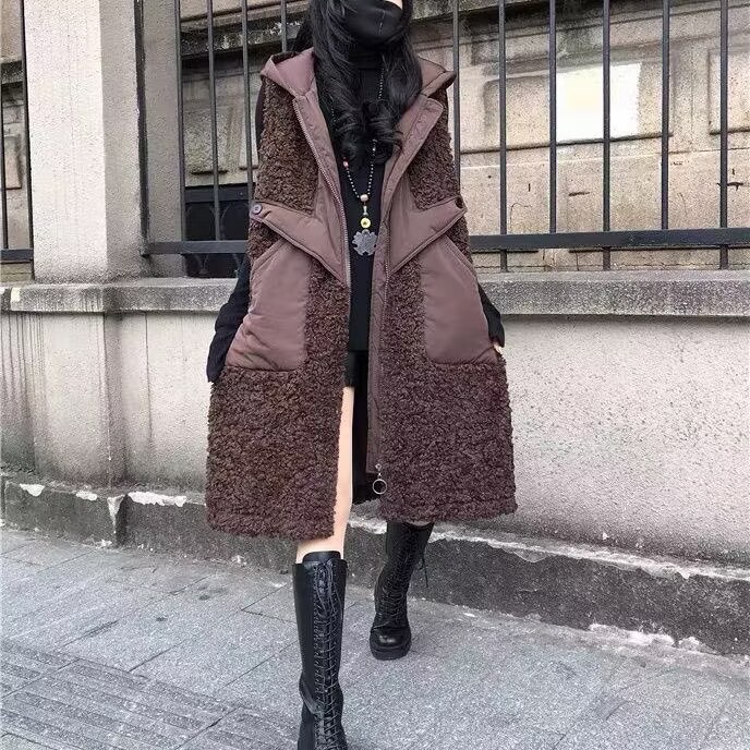 加厚羊羔毛洋气百搭连帽马甲外套