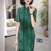 中式 夏季 高端时尚 复古改良旗袍过膝长裙女气质收腰显瘦遮肉连衣裙