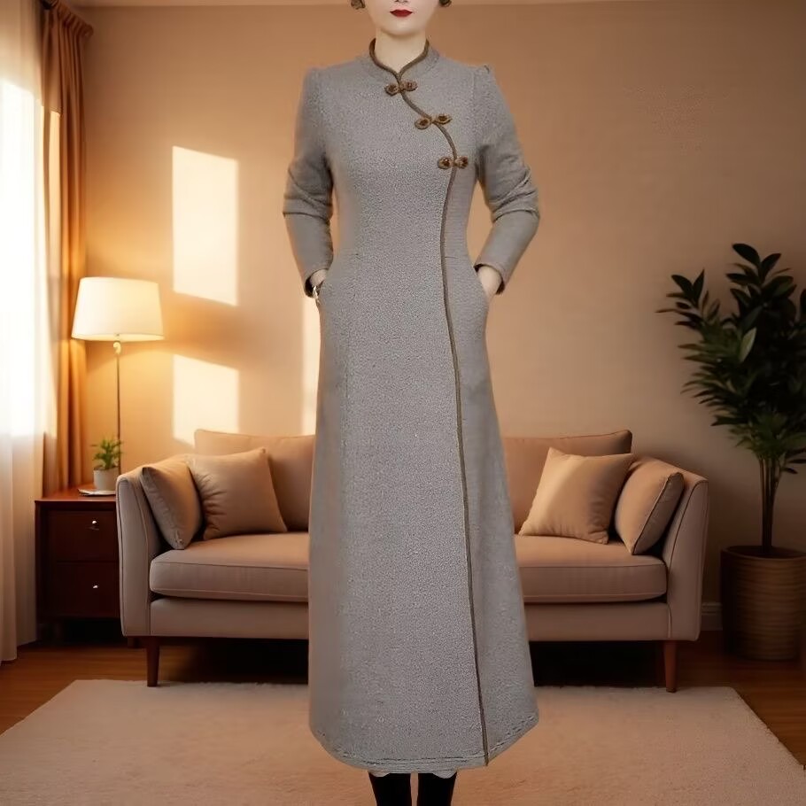 改良旗袍气质优雅阔太太连衣裙女