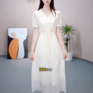 夏季高端时尚轻奢高级感气质印花裙女收腰显瘦遮肉减龄优雅连衣裙