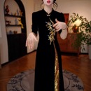 春秋新款 国风复古改良旗袍长裙女收腰显瘦气质优雅连衣裙 高端中式