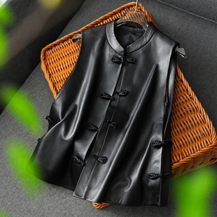 海宁皮衣马甲秋冬高端时尚轻奢高级感中式国风复古盘扣背心外套女