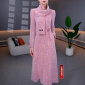 送围巾秋冬高端新中式 国风复古重工提花改良旗袍气质优雅连衣裙女