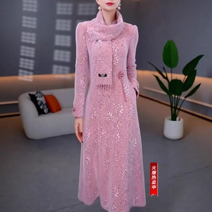 送围巾秋冬高端新中式 国风复古重工提花改良旗袍气质优雅连衣裙女