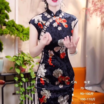 复古中国风改良旗袍印花连衣裙女