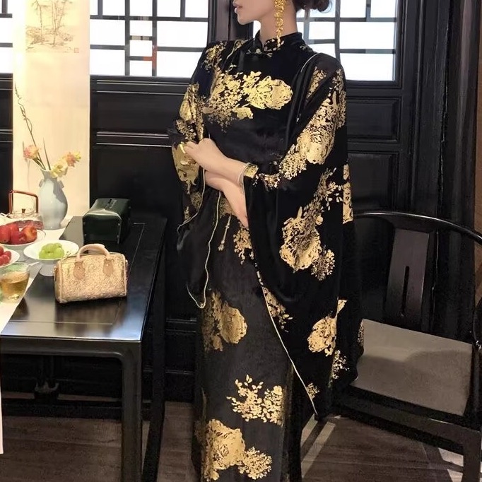 国风斗篷外套旗袍连衣裙两件套女