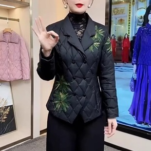 秋冬新款高端时尚轻奢高级感重工刺绣羽绒棉服洋气西装棉袄外套女