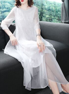 重工刺绣阔太太气质优雅连衣裙女