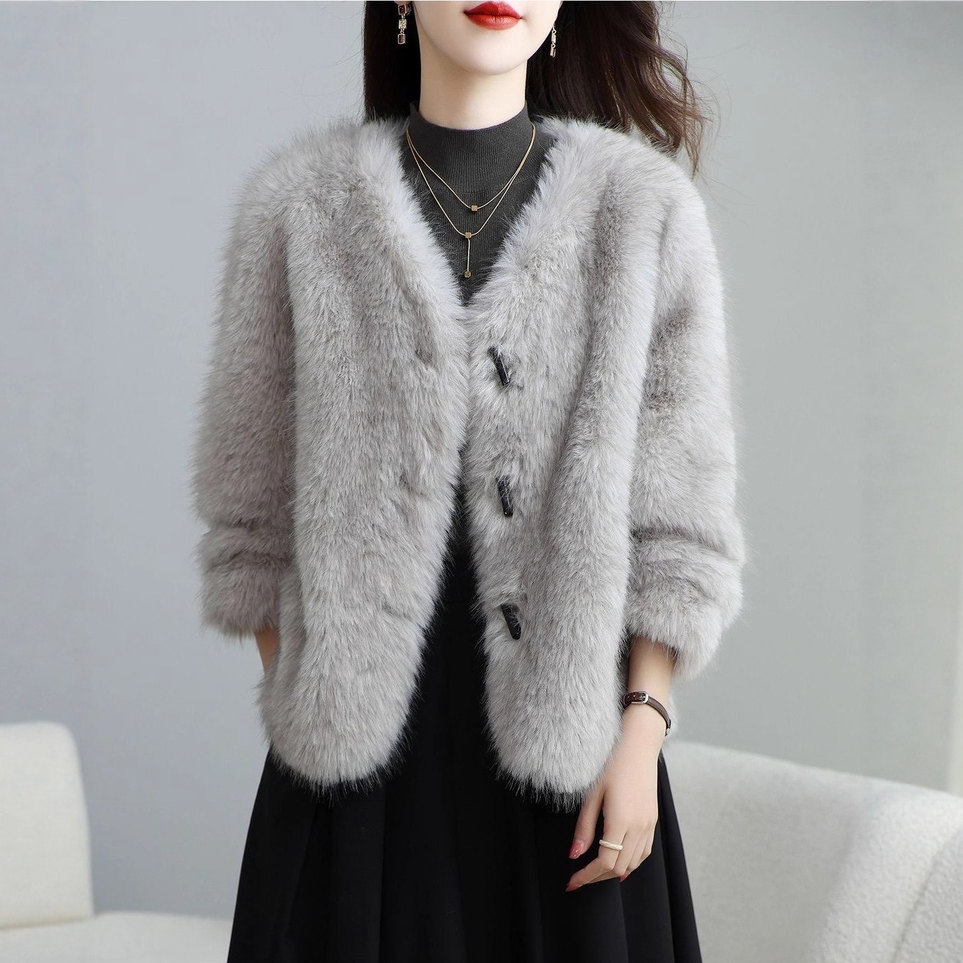 小香风皮毛一体加厚保暖洋气外套