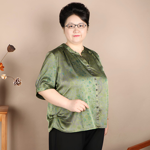 中老年女装加肥加大胖太太真丝T恤胖妈妈装夏季短袖衬衫洋气