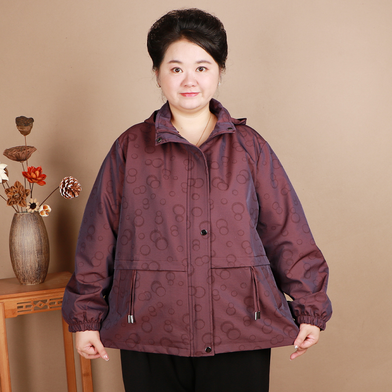 2025新款秋装胖妈妈中长款连帽外套中老年加大码奶奶春秋风衣夹克